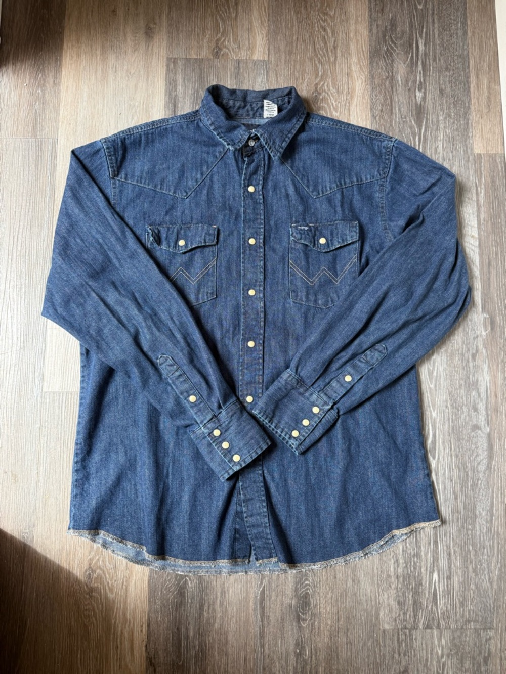 Wrangler Dark Blue Denim Western Button-Down Shirt Mens L